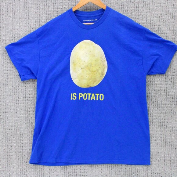 Stephen Colbert Late Night Show Shirt Mens XL Blue Short Sleeve Is Potato Rare - Picture 1 of 9